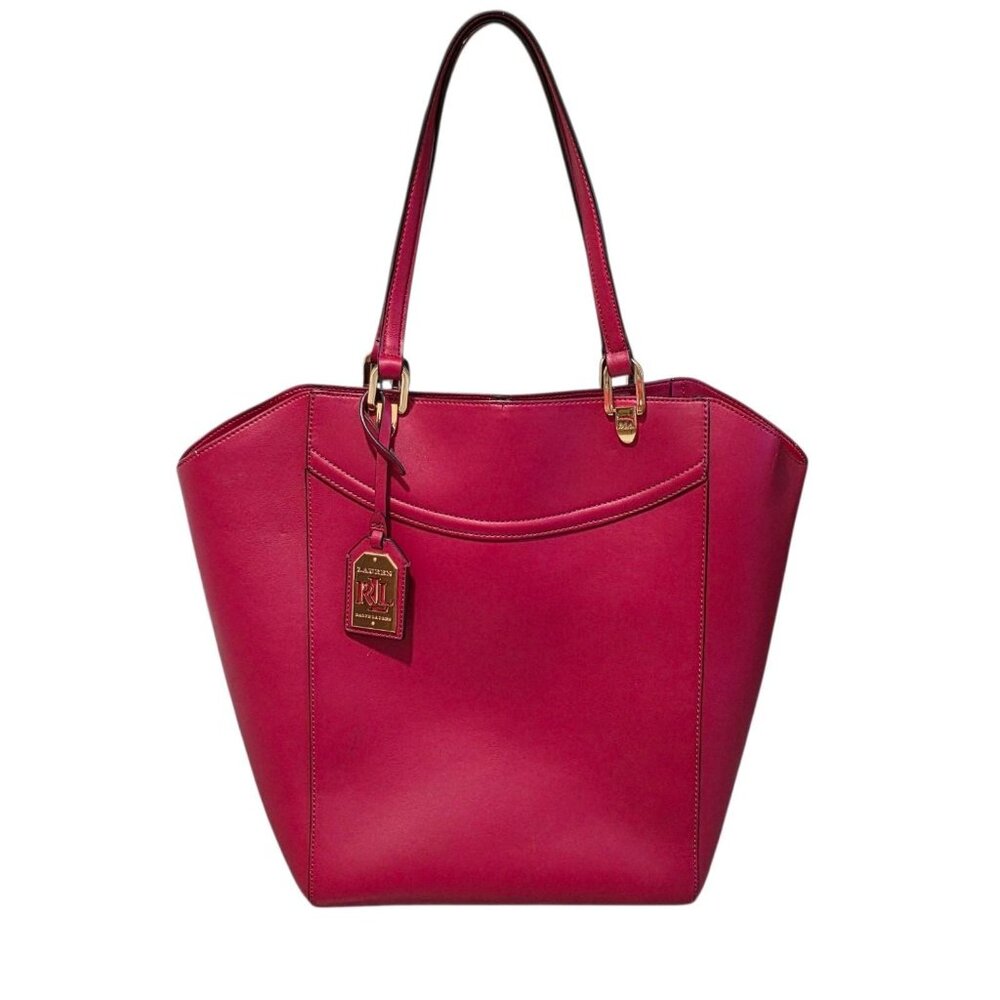 Ralph Lauren Faux Leather Red Tote Shoulder Bag 14" x 10" x 5.5"